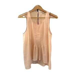 Guess Womens S Pale Peach pink Sleeveless Tank Top Sheer Panel Blouse Flowy